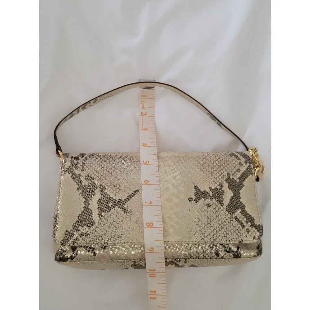 Kate Spade Metallic Snake Print Flap Shoulder Bag Pochette Y2K Gold Hardware